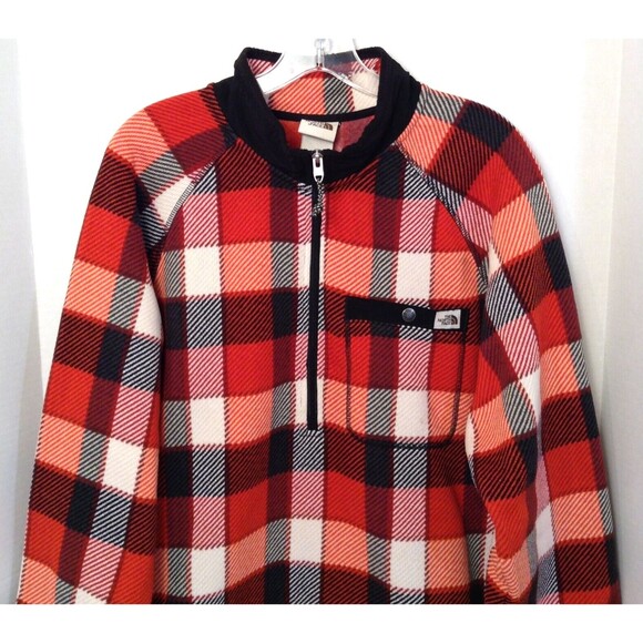 The North Face Jacket Mn L Red Plaid 1/4 Zip Fleece Chore Barn Outdoors Shacket - Picture 3 of 12